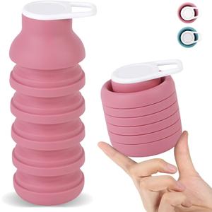 20 oz Collapsible Water Bottle, BPA Free Collapsible Portable Water Bottle, Lightweight Reusable, Leak-proof, For Travel Camping Hiking Biking Yoga Sports Outdoor School Office (Pink)