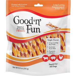 Good 'n' Fun Twists Long-Lasting Dog Treat Made With Real Protein, 35 Count (EXP 01/28/28)