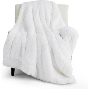 Bedsure GentleSoft Fluffy White Throw Blanket, White Decor Fuzzy Gifts for Women, Soft Cozy Furry Sherpa Fleece Plush Thick Warm Shaggy Faux Fur Throw Blanket for Couch, Bed, Camping, Travel, 50x60
