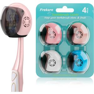 Frekare Helmet Toothbrush Covers Caps, Toothbrush Head Protector for Household Travel, Fits Most Manual and Electric Toothbrushes, 4 Count (Blue, White, Pink, Rose Pink)