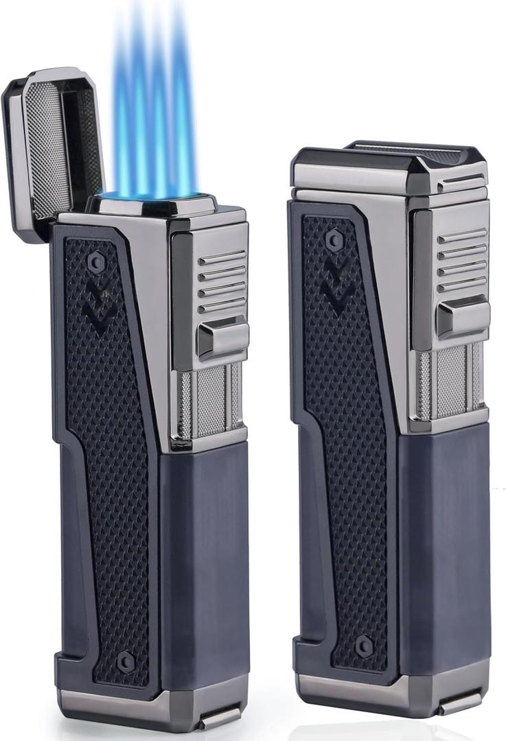2 Pack Torch Lighter Quadruple Jet Flame Windproof Refillable Butane Lighter with Hidden Punch, Butane Not Included (Black)