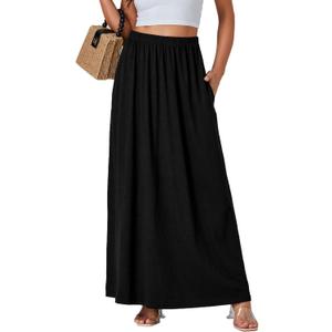 Vrtige Women's Casual Elastic High Waist Flowy Hem A Line Maxi Skirt with Pockets XL