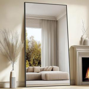 82"X44" Oversized Floor Mirror Full Length, Extra Large Standing Mirror for Gym Bedroom Living Room Clothing Store, Tempered Glass Black Full Length Body Mirror, Hanging or Wall Mounted