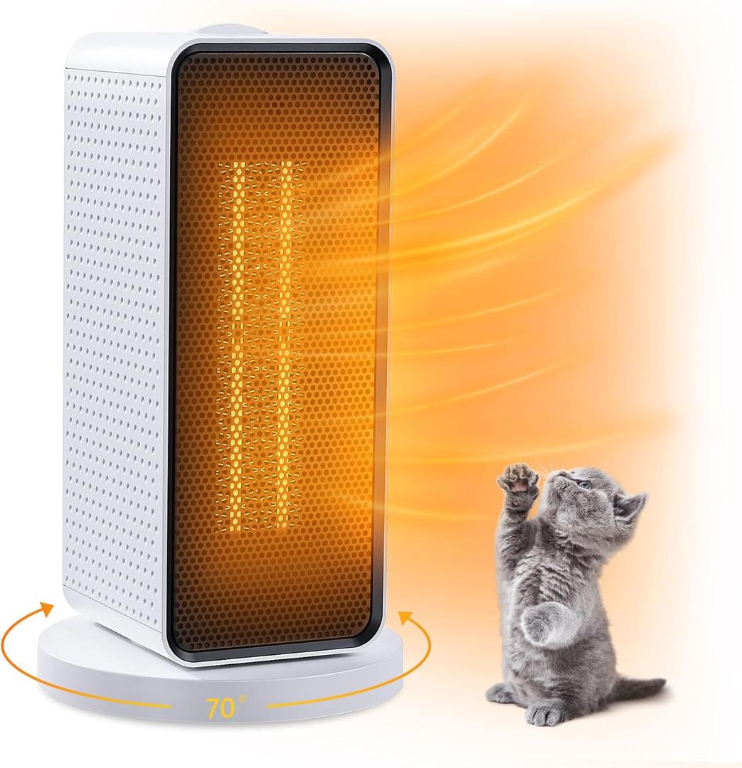 Space Heater for Indoor Use, 70 Oscillating Small Heater, 1200W Upgraded PTC Ceramic Electric Heater, Ceramic Heater, Portable Garage Space Heater for Large Room Bedroom Office Home Desktop, White