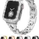 Rhinestones Encrusted Metal Bracelet and Case, Compatible with Apple Watch Bands 38mm-49mm (Series 10/1/SE/Ultra 2)- Bling Gold Women's Jewelry Strap, Luxury iWatch Bracelet with Screen Protector