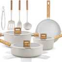 NutriChef 14-Piece pots and pans Set Ceramic Cookware Set - Induction Safe Pots and Pans with Glass Lids, Cool-Touch Handles, Dishwasher Safe, Includes Ladle, Tongs, Spatula, White
