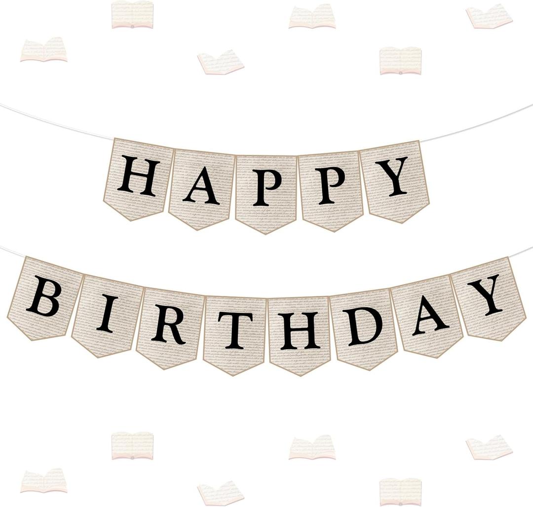 Vintage Book Birthday Party Decorations - Happy Birthday Banner, Book Club Reading Library Newspaper Birthday Party Decor for School Classroom Home Party Supplies