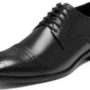 HEEZ Men's Dress Shoes, Classic Cap Toe Oxford for Men Non Slip, Comfortable Lace Up Derby Shoes for Formal Business Work Wedding Office Prom, Black Brogue, Size 10.5