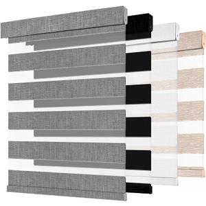 Cordless Zebra Blinds for Windows -Customizable Dual Layer Light Control Zebra Shades, Light Filtering & Blackout Window Blinds, Easy Install Zebra Blind for Home, Grey, 33" W x 72" H