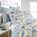 homthreads by Levtex Home - Beach Days Quilt Set - King Quilt (106x92in.) + Two King Pillow Shams (36x20in.) - Coastal Beach - Teal Blue Yellow Green Brown Pink - Reversible - Cotton Fabric