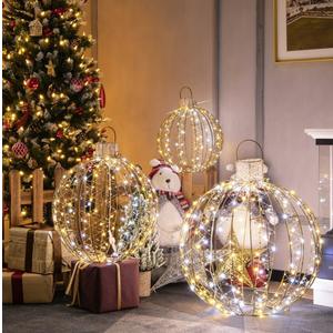  3 Pack Christmas LED Light Balls Outdoor Hanging Light Spheres w/360 Lights