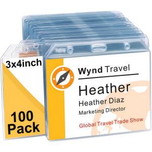 Fushing 3x4 Clear PVC Name Badge Holders - No Zipper Horizontal Tag Holders for 3 x 4 Inch Badge Inserts (100)