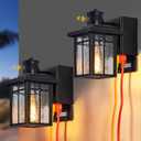 2 pack Porch Lights with GFCI Outlet,Dusk to Dawn Motion Sensor Outdoor Lights,3 Lighting Modes Black Front Door Lights,Waterproof Exterior Light Fixture,Outside Wall lamp for House Patio Garage