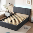 Full Size Twin Trundle And Slats With USB Port On Trundle Gray