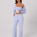 ABOCIW Womens 3 Piece Outfits Brushed Jersey Long Sleeve Hooded Cropped Shrug Bandeau Top Wide Leg Sweatpants Tracksuit