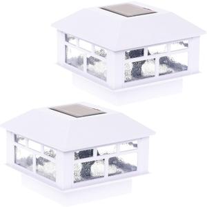 GreenLighting Modern Solar Post Cap Lights Fits 4x4 Wood, 4x4 & 5x5 PCV/Vinyl Outdoor Solar Powered Light, Fence Post, Landscaping, Deck, Garden- Bright LED, Waterproof White 2 Pack