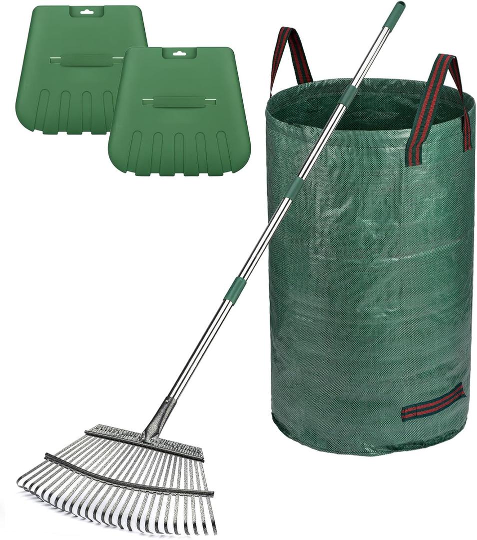 65" Rake,25-Tine Heavy Duty Garden Rake with Leaf Scoops & Bag - Non-Slip Fixed Handle Metal
Garden Rake for Lawn, Yard, Shrubs, Leaves, Debris