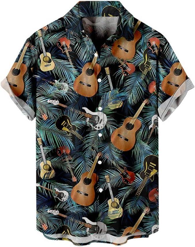 Men's Hawaiian Shirt Short Sleeve Button Down Shirts Summer Beach Casual Printed Tropical Guitar Floral Tops Clothes (X-Large)