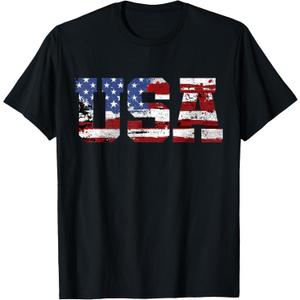 American Flag USA United States of America US 4th of July T-Shirt, L