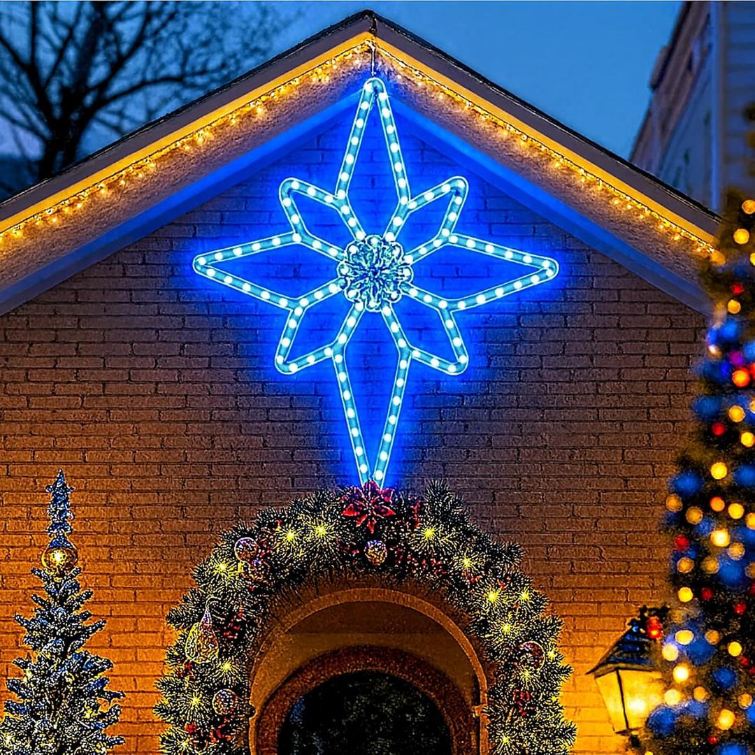 43"x32" Extra Large Christmas Bethlehem Star Shaped Lights Outdoor Window 125 LED Christmas Star Plug Operated Lights Nativity Holy with Timer and 8 Functions for Xmas Holiday Party Decor