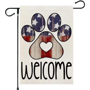 4 x CROWNED BEAUTY 4th of July Patriotic Garden Flag Paw Print 12x18 Inch Double Sided Independence Day Outside Welcome Small Yard Decoration (Multi)