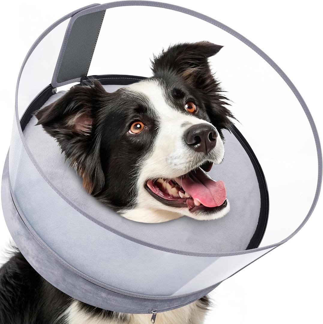 BARKLESS Dog Donut Collar, 2-in-1 Inflatable Dog Collars for After Surgery to Stop Licking Wounds, Patented Protective Donut Cone with High Shield for Small and Medium Pets (Grey, M)