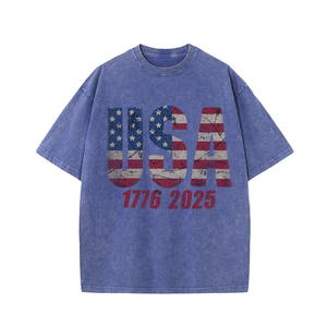 4th of July USA Shirts for Men - 2025 Oversized Crewneck American Flag USA 1776-2025 Shirts L