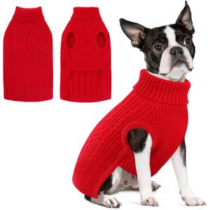 SUNFURA Dog Sweater, Dog Sweaters for Medium Dogs Girl Boy, Warm Soft Sweaters Pullover for Fall Winter, Solid Color Turtleneck Knitwear Clothes for Pug, Yorkie, Boston Terrier, Red M