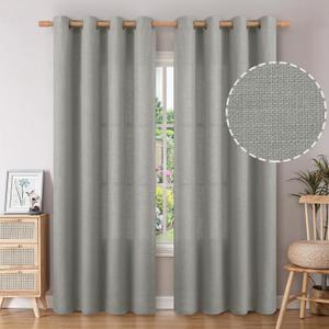 BGment Faux Linen Curtains for Living Room 84 Inch Length 2 Panels Set, Burlap Textured Thick Long Curtains Light Filtering Privacy Window Curtain Drapes with Grommet, 52 Inch Wide Each Panel, Grey