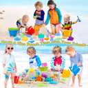 HUUIDY Beach Toys for Kids, Sand Toys with 4 Sand Buckets and Shovels for Kids, Sand Castle Building Kit with Mesh Bag & Molds, Travel Beach Essentials Sandbox Toys for Toddlers Boys Girls Age 4-12