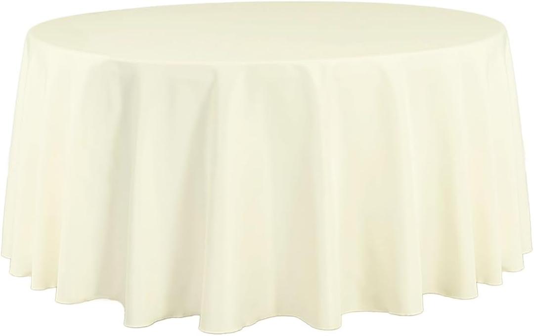 Ivory Round Tablecloth for 60-Inch Circle Table - 120-Inch Round Table Cloth - Wrinkle Resistant Polyester Fabric Cover for Wedding, Party
