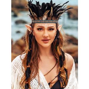 GORTIN Boho Feather Headband Indian Headdress Native American Costume Hair Accessories for Women