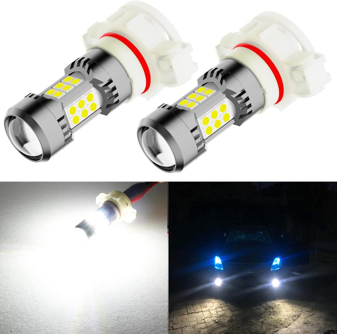 PHINLION 5202 LED Fog Light Bulbs, 3200 Lumens Super Bright, 3030 30 SMD Chips, 5201 PS19W PS24W Fog Light or DRL Replacement Lamps, 6000K Xenon White, Pack of 2