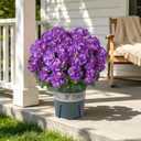 Geraniums Artificial Flowers for Outdoors, 2 Pack Potted Plants Purple Faux Geraniums Bush Artificial Topiaries Realistic UV Resistant Fake Flowers Greenery for Outside Garden Porch Patio Yard Indoor