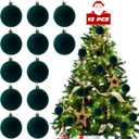 Dazftiey 12 PCS Green Velvet Ornaments for Christmas Tree Decorations,Elegant Velvet Christmas Ornaments Balls,Shatterproof Xmas Decorative Hanging Ornaments(2.36 Inch)