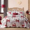 Hansleep Christmas Bedspread with Reindeer Printed Pattern, 3 Piece Reversible Quilt Bedding Set, Lightweight All Season Bedspread and Decor Coverlet (Full/Queen (90"x96"))