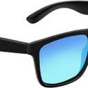 5 x SEVOS Polarized Vintage Sunglasses for Men Women With 100% UV Protection Sun Glasses (Black Black Black Frame-blue Lens)