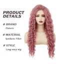 Long Pink Curly Wavy Wig for Women Natural Ombre Fluffy Synthetic Hair for Costume Cosplay Halloween Party