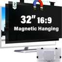 [2 Pack] Magnetic Hanging 32 Inch Computer Privacy Screen for 16:9 Aspect Ratio Widescreen Monitor, Removable Eye Protection Anti Glare Blue Light Computer Monitor Privacy Filter