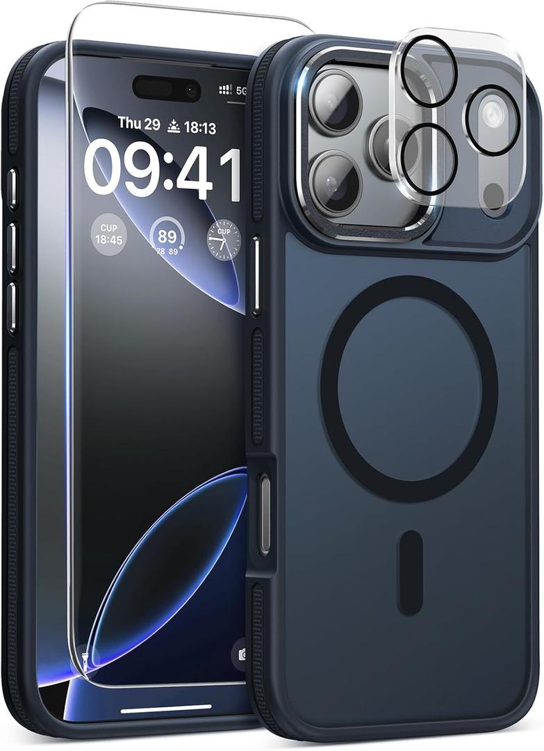 Magnetic 3 in 1 for iPhone 17 Pro Max Case, [Omni-Directional Protection] with 1x Screen Protector + 1x Camera Cover, [Seamless Work with Magsafe] Protective Silm Case for iPhone 17 Pro Max Black