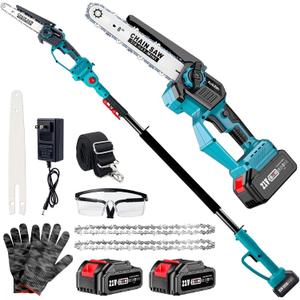 2-in-1 Cordless Pole Saw & 8'' Mini Chainsaw with Extension Pole for Tree Branches, Electric Handheld Chain Saw with 221V 4.0Ah Rechargeable Batteries,Auto Oiling,Max 16Ft Saw for Tree Trimming