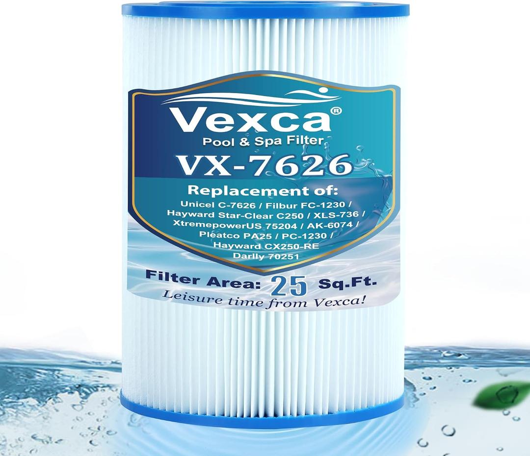 Vexca® Spa Filter Replacement for Unicel C-7626, FC-1230, Hayward Star-Clear C250, CX250-RE, PA25, PA25-4/M4, 07018, 25 Sq.Ft, 1 Pack