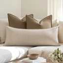 MIULEE Decorative Long Lumbar Throw Pillow Cover for Bed 14x36 Natural Beige Boho Farmhouse Neutral Couch Pillowcase Pack of 1 Accent Modern Sofa Cushion Livingroom Home Decor (Covers Only)