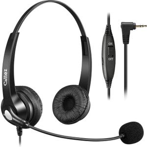 2.5mm Phone Headset with Microphone Noise Cancelling & Volume Controls, Office Telephone Headphone Compatible with Panasonic AT&T VTech RCA Cisco SPA Cordless Landline Phones, Ultra Comfort (Black)