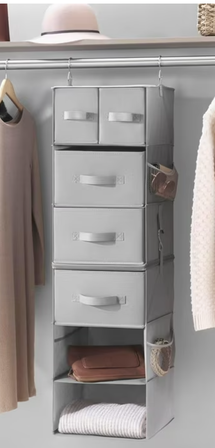 Multi-Functional Hanging Organizer with Drawer Inserts- 5 Section - Closet Organizer - Grey