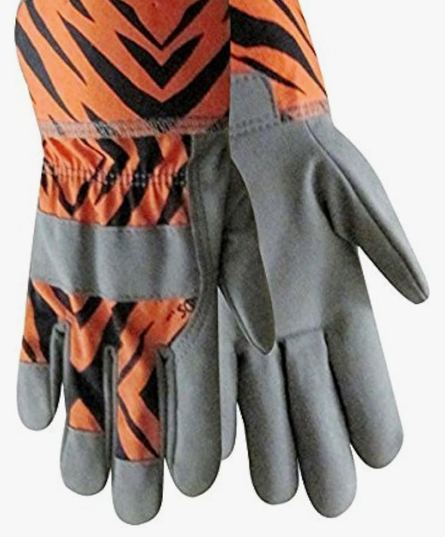ZooHands Youth Gardening Gloves, Leather Palm, 1Pair Pack, Tiger & Zebra Print 3-6 Years