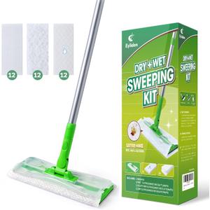 Eyliden Sweeper Mop with 36 Refills - 3 Types of Disposable Dry & Wet Cloths | Lock-Tight Design No Lost Pads, Universal Refills, Multi-Surface Sweeping Starter Kit for Pet Hair, Dust, Floor Cleaning