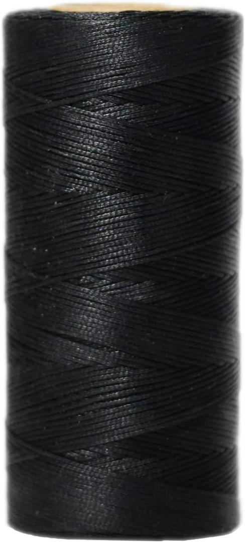 100% Polyester Flat Waxed Threads, 150D/0.8mm, 270Yards/247m. All-Purpose Threads Hand Sewing Leather Projects and Crafts. (Black)