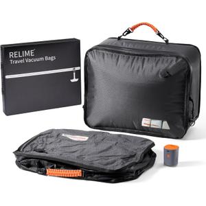 Relime Apex Series Vacuum Bags for Travel Luggage, 180 Open, Reusable Compression Bags for travel Pack, Vacuum Seal Packing Cube for Cloth (2Medium+Pump)