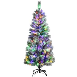 5 ft. Pre-Lit Hinged Artificial Christmas Tree Snow Flocked with 9 Modes Remote Control Lights